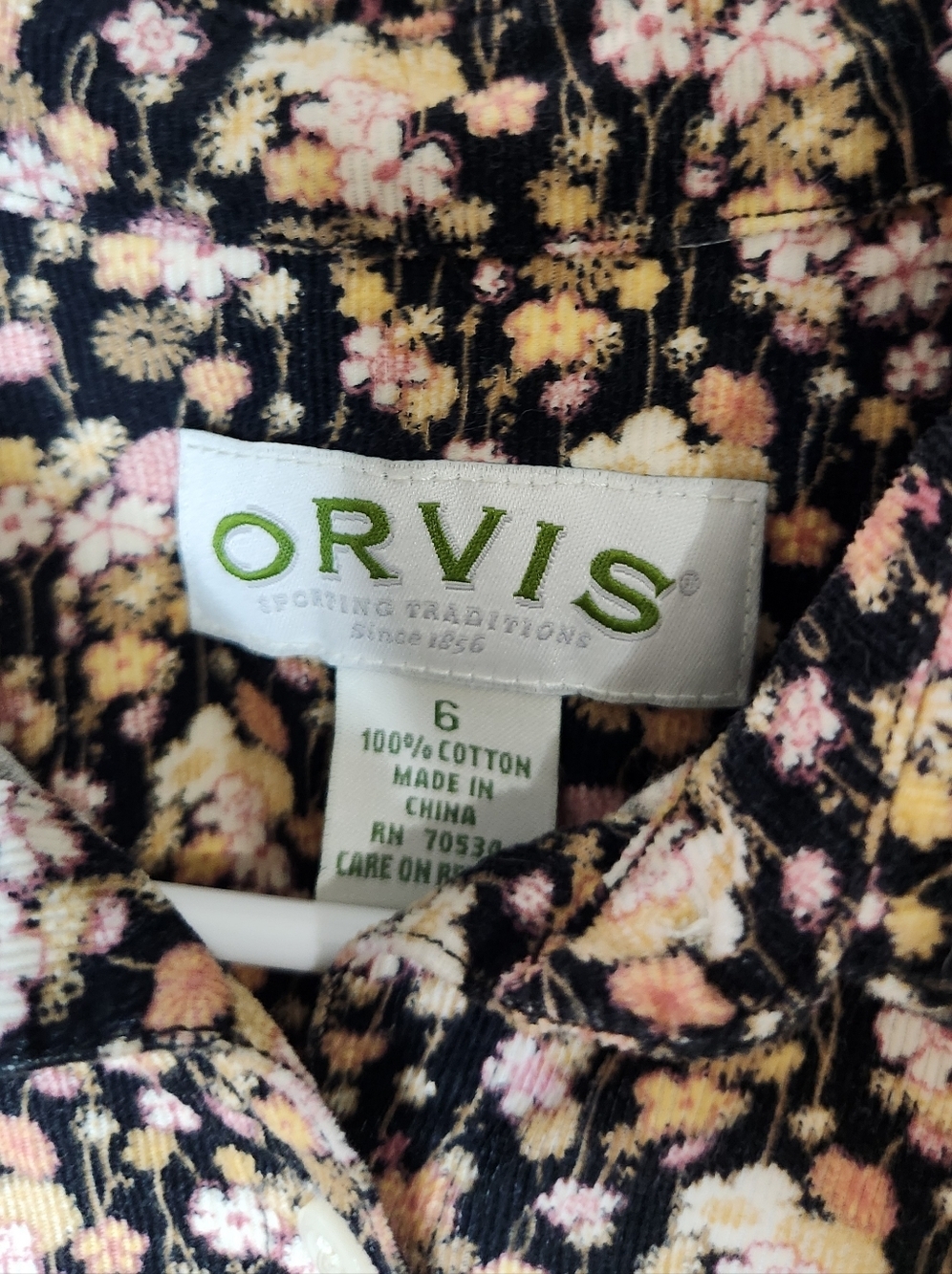 Orvis Floral Corduroy Button Down Shirt 100% Cotton Size 6 - Picture 3 of 6